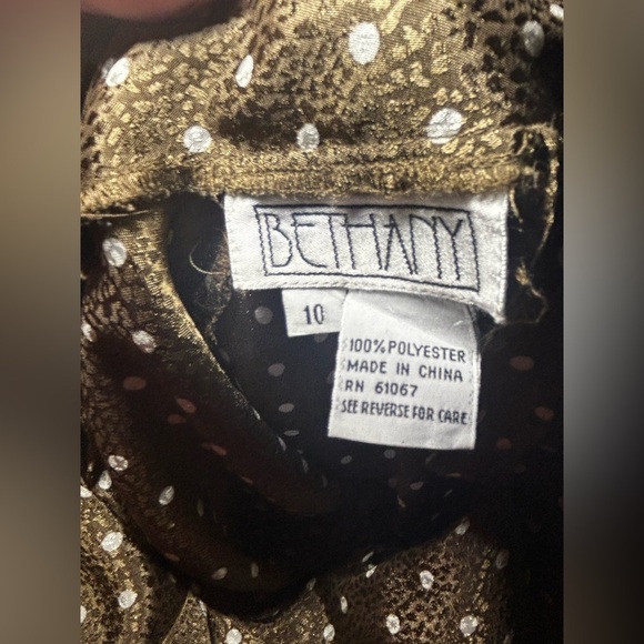 Turtleneck Blouse 10 Vintage 80s Brown White Polka Dot Short Sleeve Dress Shirt - Picture 7 of 8